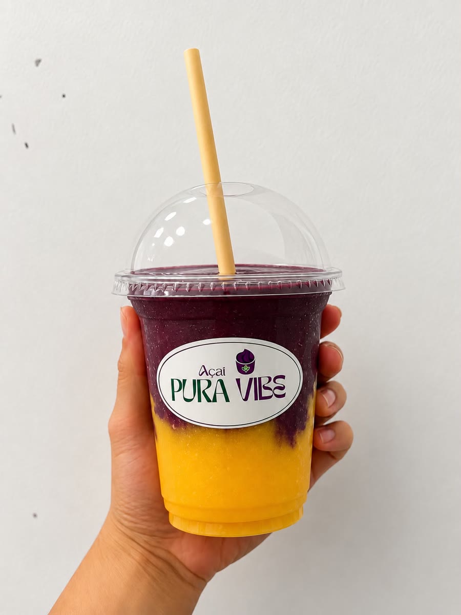 Smoothie en vaso alto, con la fruta abajo y el açaí arriba